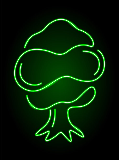 线条艺术与闪亮的绿色霓虹灯树图片下载