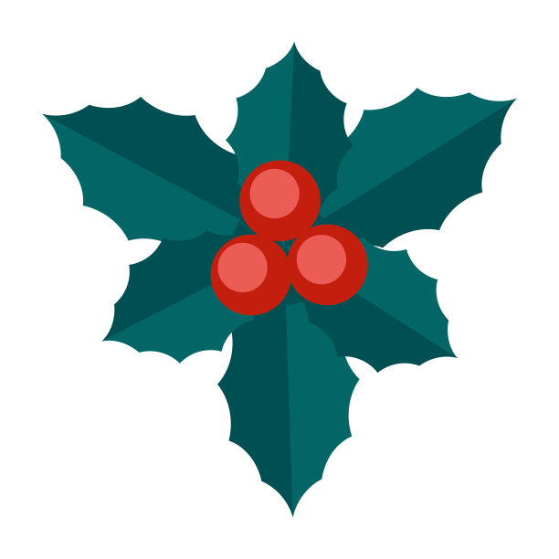 简单的极简主义的绿色树枝上的槲寄生叶子和红色的浆果。彩色优雅的植物为季节装饰的花卉收集。植物学的程式化图标。股票矢量图图片下载