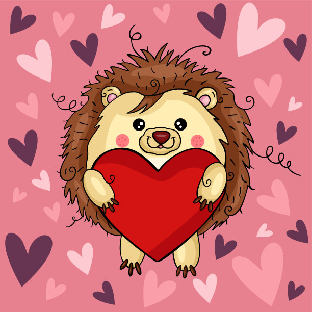 情人节插图与有趣的刺猬图片下载