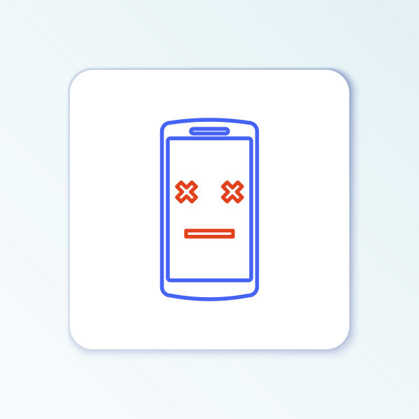 Line Dead手机图标孤立在白色背景上。已故的数字设备表情符号。尸体智能手机显示面部表情。色彩斑斓的轮廓的概念。向量图片下载