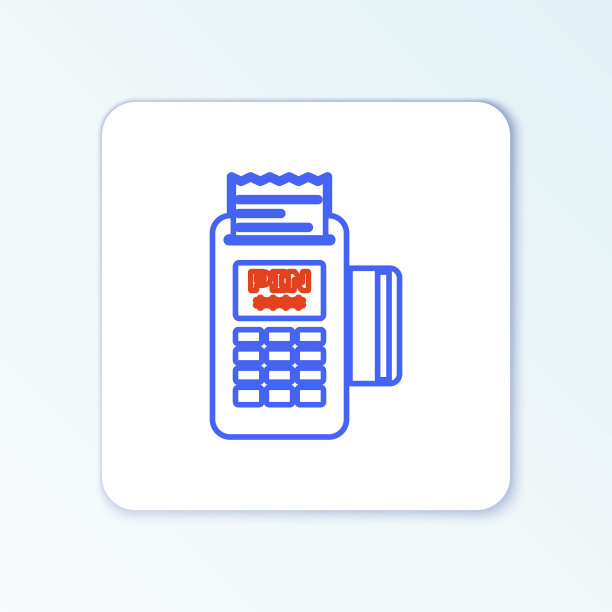 线路POS终端插入信用卡和打印收据图标隔离在白色背景。NFC支付的概念。色彩斑斓的轮廓的概念。向量图片下载