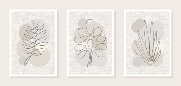 一套抽象植物图案的海报。图片下载