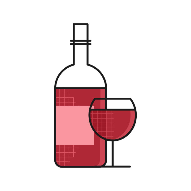 带玻璃的酒瓶。轮廓细线平面插图。图片下载