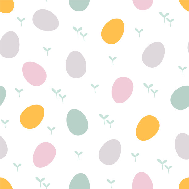 无缝图案与彩色复活节彩蛋形状和绿色的春天。弹簧设计背景。单色。矢量插图上的白色背景图片下载