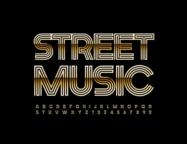 矢量创意海报街头音乐。金金属字母和数字集图片下载