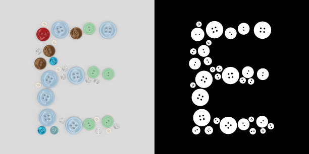 字母E的缝纫按钮字母表。由按钮组成的字母。按钮的来信。字体的按钮。在白色的背景上。3 d图片下载