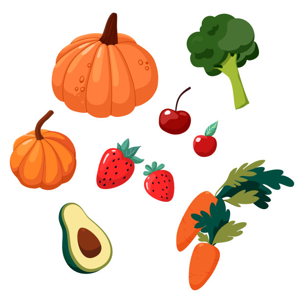 一套简单的蔬菜和浆果。矢量平面插图孤立在白色背景。图片下载