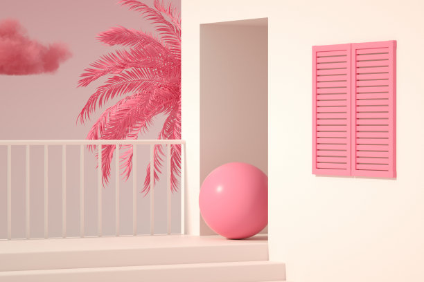 抽象建筑建筑，楼梯和色彩梯度天空图片下载