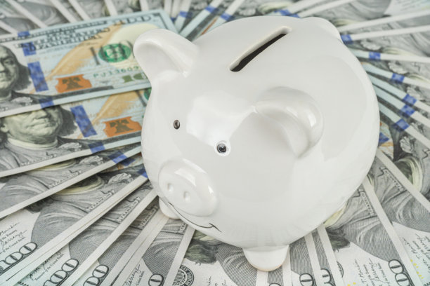 美元背景上的小猪储蓄罐图片下载