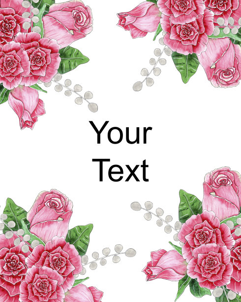水彩花卉模板与粉红色玫瑰。图片下载