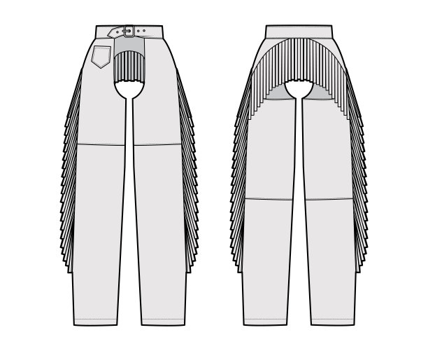 裤子牛仔chaps技术时尚插画与正常腰带腰，高，流苏，全长。平底图片下载