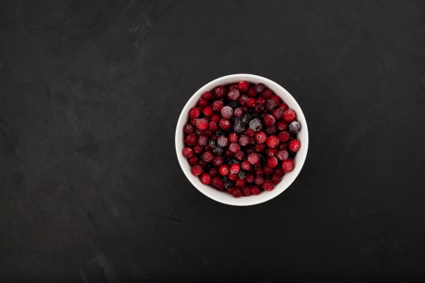 冷冻野生蔓越莓。维生素C的天然来源，一种成分的健康冰沙或水果饮料图片下载
