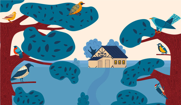 树上的小鸟扁平卡通图片下载