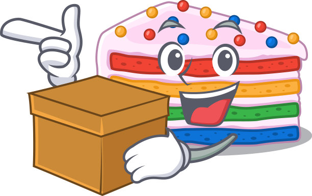 可爱的彩虹蛋糕卡通人物有一个盒子图片下载