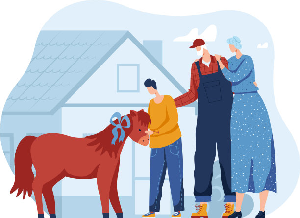 小马为人们，孩子和家庭图片下载