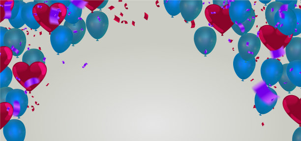 蓝色丝带，白色丝带上点缀着五彩纸屑图片下载