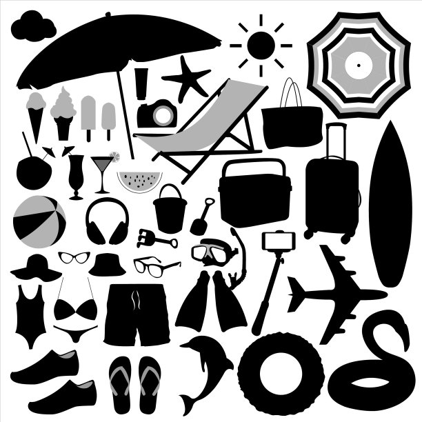 夏日度假海滩集合对象图片下载