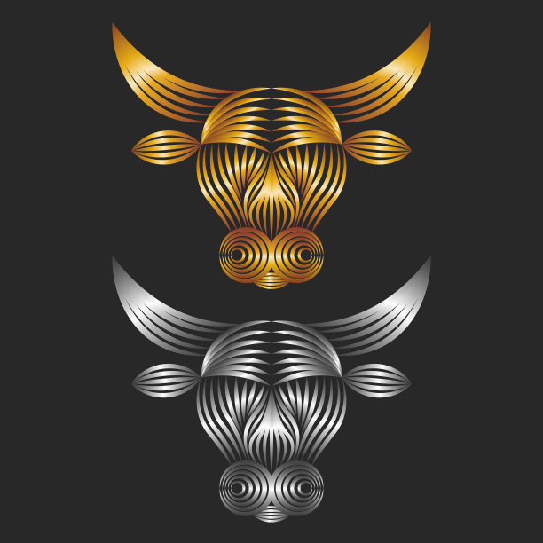 牛头标志做成金、银渐变图片下载