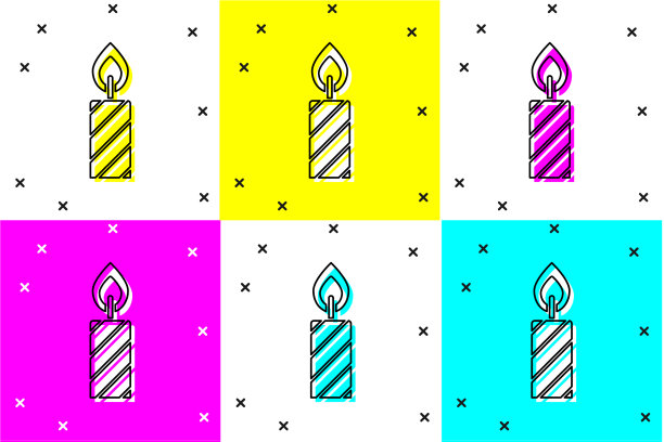 设置生日蛋糕蜡烛图标孤立的颜色图片下载