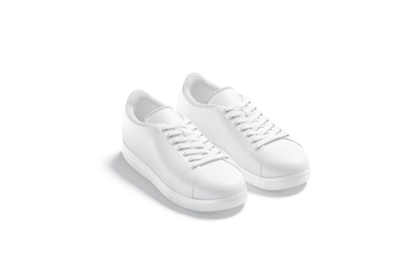 空白白色皮革运动鞋与蕾丝模型，孤立图片下载