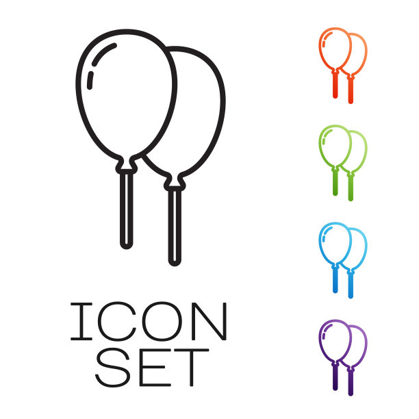 黑色线气球与丝带图标隔离图片下载