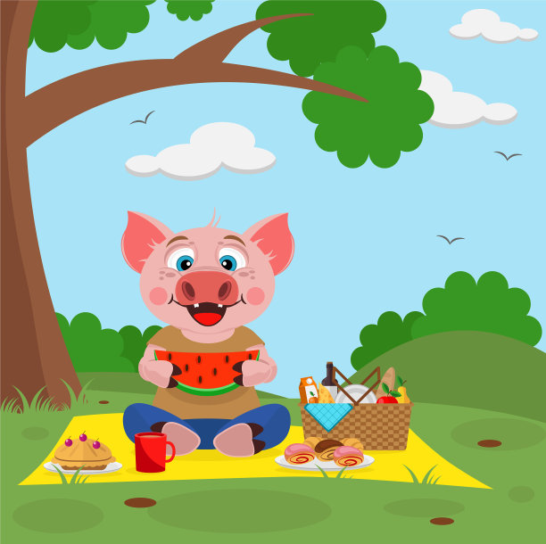 猪去野餐的主题图片下载