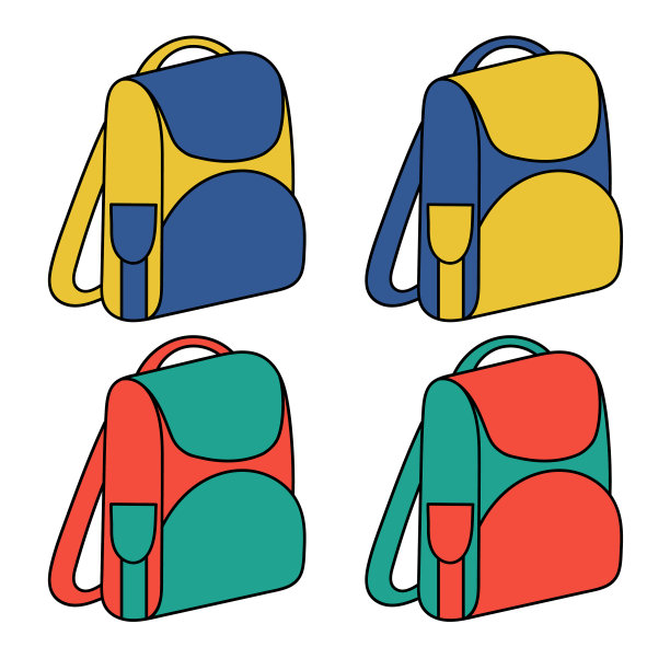 彩色双肩包图标平面设计孤立上图片下载