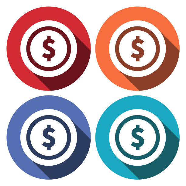 硬币图标与长阴影在平面设计图片下载