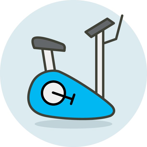 室内自行车机概念，减肥自行车矢量色线图标设计，白色背景上的健身房健身符号，健身器材库存说明图片下载