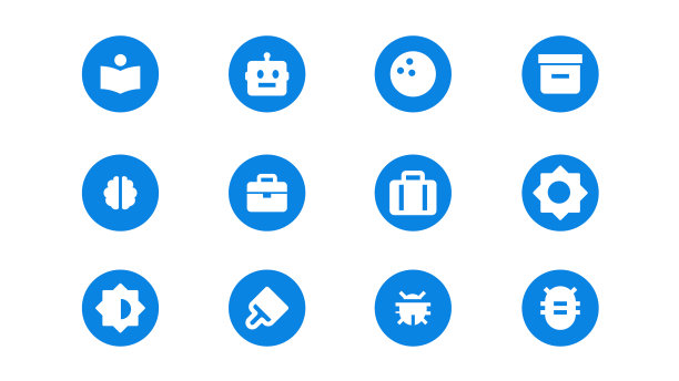 UI图标包与蓝色圆孤立的白色背景图片下载