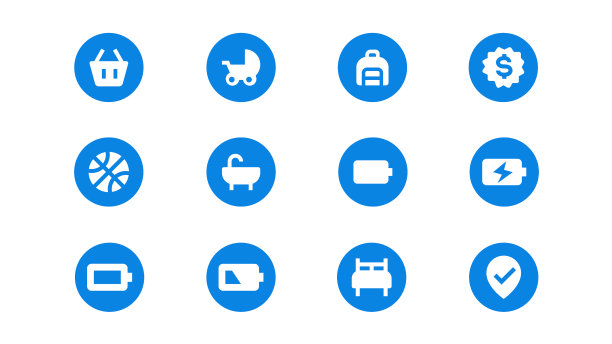 UI图标包与蓝色圆孤立的白色背景图片下载