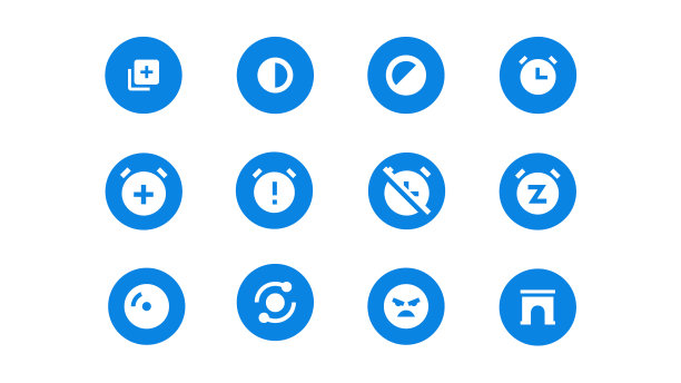 UI图标包与蓝色圆孤立的白色背景图片下载