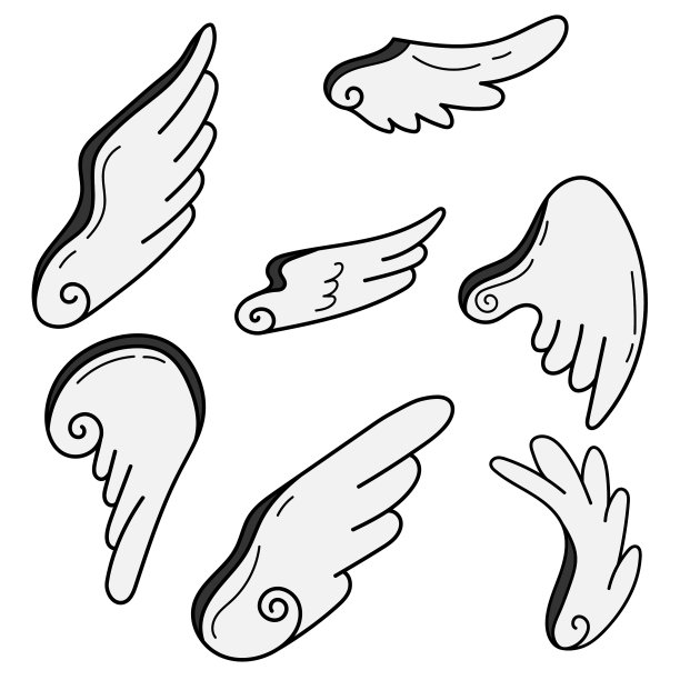 抽象羽毛天使或鸟翅膀图标集图片下载