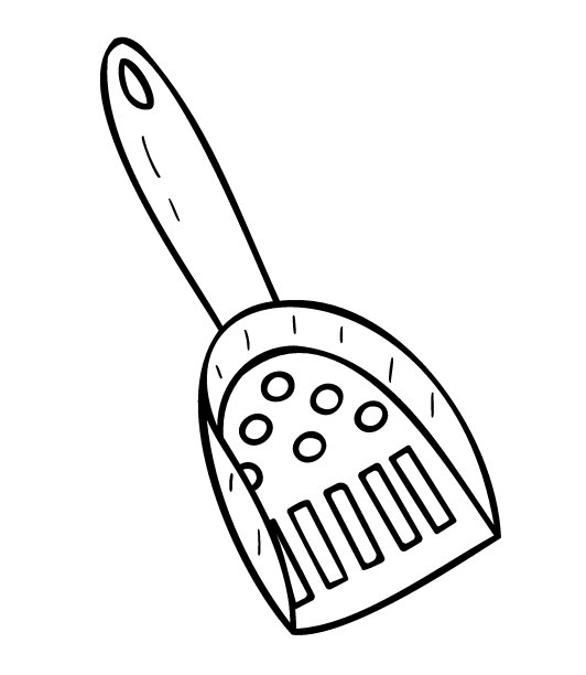 有槽的勺子，用于清洁猫砂。孤立的涂鸦，一个物体上的白色。图片下载