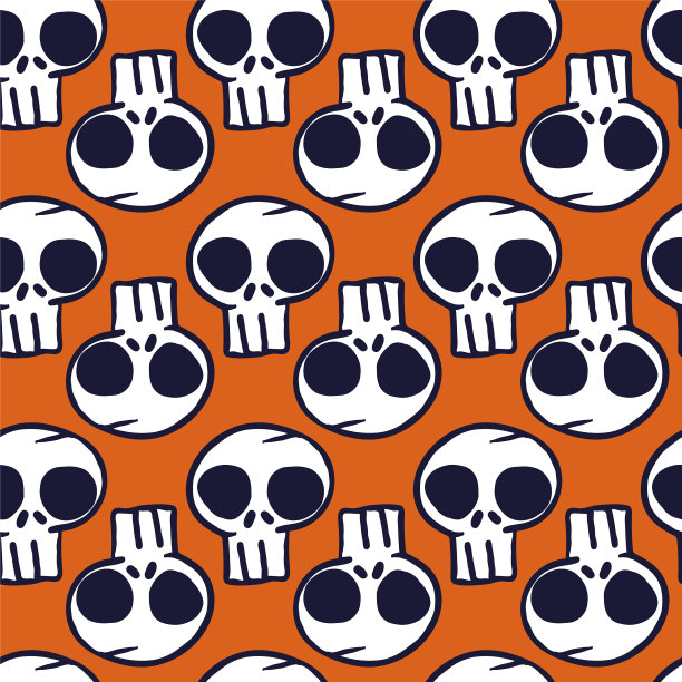 白色黑色头骨橙色无缝图案图片下载