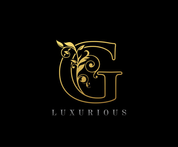 金色奢侈G标志图标，花卉设计。图片下载
