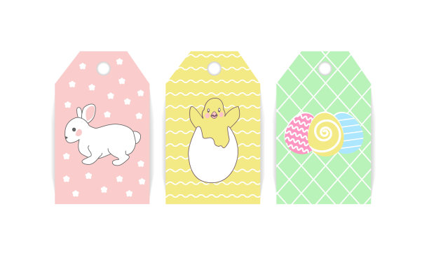 一套复活节标签模板与鸡，兔子和复活节蛋图片下载