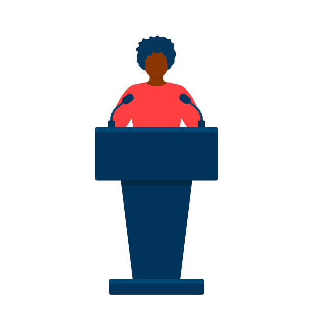 一位穿着会议服的黑人女性站在讲台上。人民领袖，女商人，校长，老师的演讲。矢量图图片下载