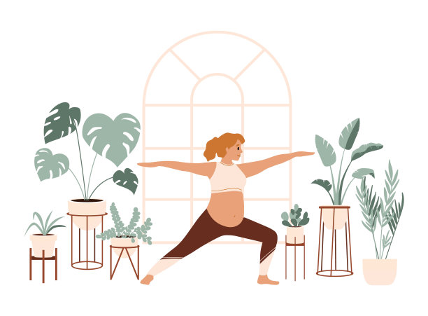 孕妇穿着运动服做伸展运动。年轻的妈妈带着肚子在家或健身房练习产前瑜伽运动课。放松，伸展，锻炼。图片下载