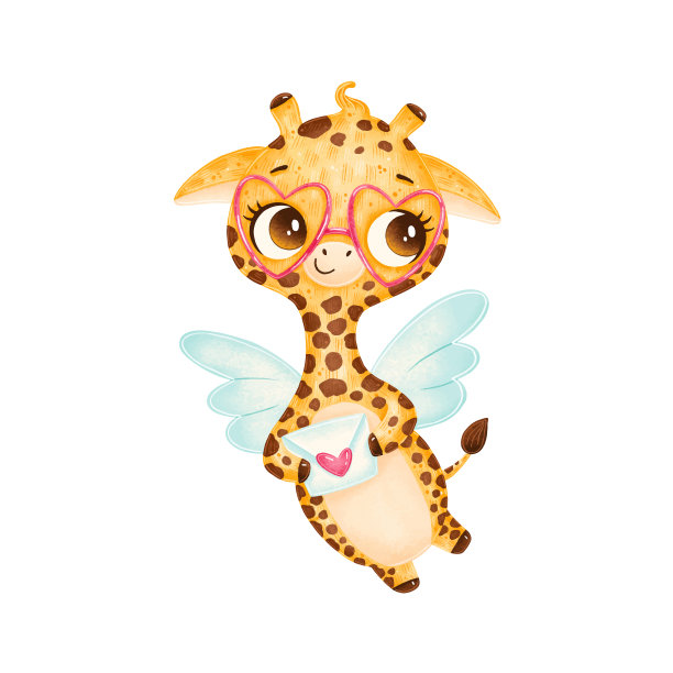 插图可爱的卡通丘比特长颈鹿孤立在白色的背景。情人节的动物。图片下载