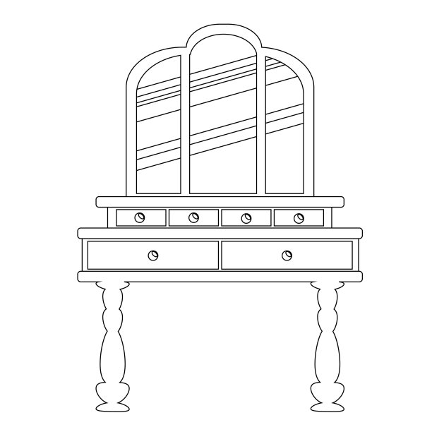 单一的线性古董梳妆台。卧室和客厅的复古家具的矢量轮廓。矢量图被孤立在白色背景上。草图图片下载