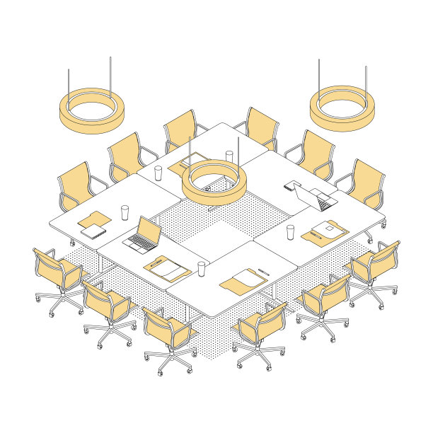 等距会议室，矢量图，线性风格。图片下载