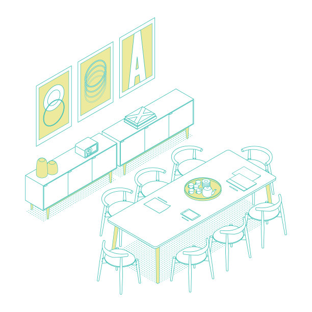 等距会议室，矢量图，线性风格。图片下载