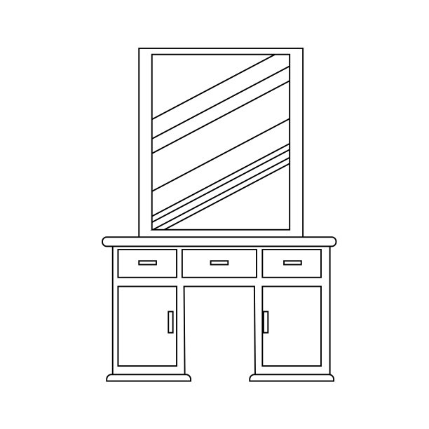 单一的线性古董梳妆台。卧室和客厅的复古家具的矢量轮廓。矢量图被孤立在白色背景上。草图图片下载