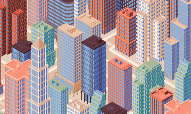 等距的城市天际线。矢量插图。图片下载