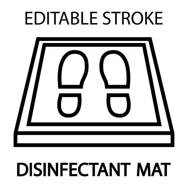 消毒垫。消毒垫。抗菌进入地毯在轮廓描。鞋入口地毯消毒。可编辑的中风。向量图片下载