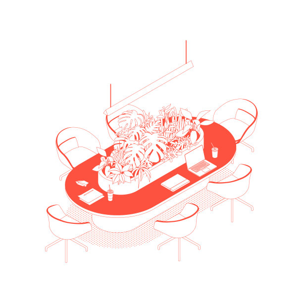 等距会议室，矢量图，线性风格。图片下载