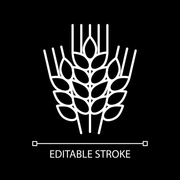 小麦穗白色线性图标为黑色主题图片下载