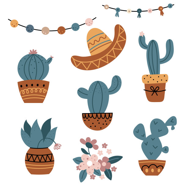 卡通仙人掌集孤立图片下载