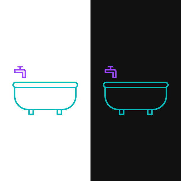 直线浴缸图标隔离在白色和黑色背景。色彩斑斓的轮廓的概念。向量图片下载